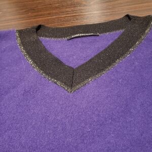 Luisa Cerano Purple V-Neck Sweater with Black Trim